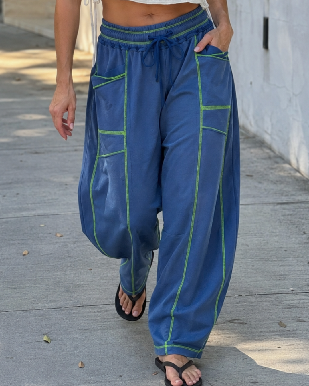 Pantalón Holgado de Mujer con Bolsillos y Cintura Ajustable
