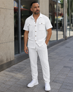 Conjunto informal de dos piezas en algodón y lino