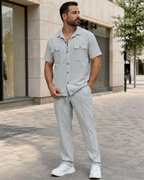 Conjunto informal de dos piezas en algodón y lino