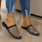 Mules Planos de Malla con Detalles Brillantes