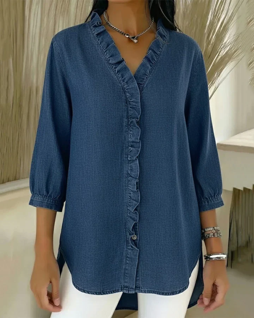 Blusa Fluida con Cuello en V para Mujer®
