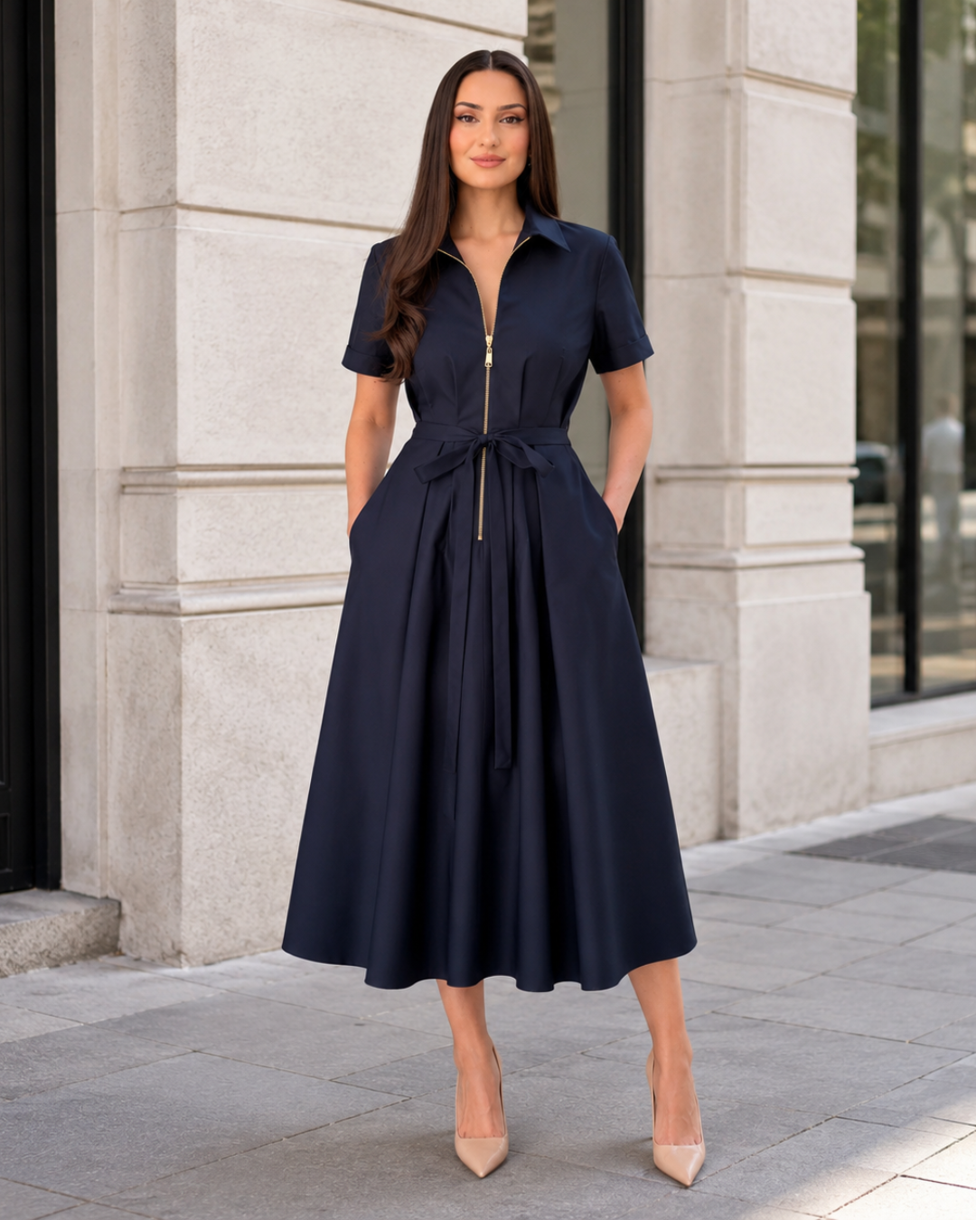 Vestido midi elegante con cremallera