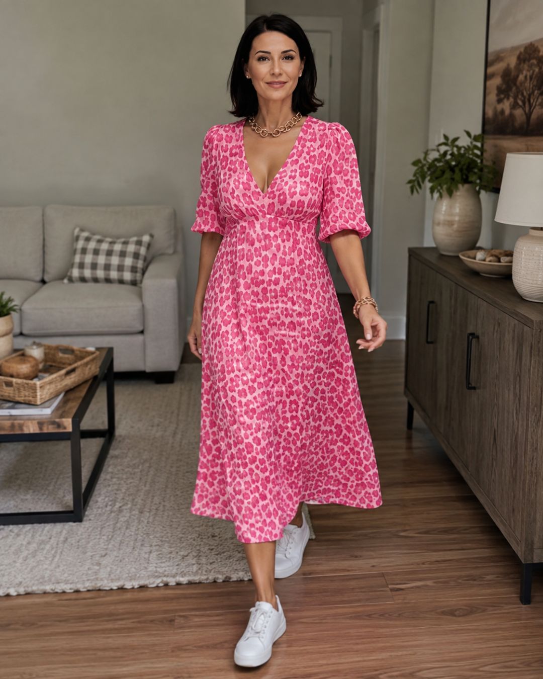 Vestido Estampado con Cuello en V