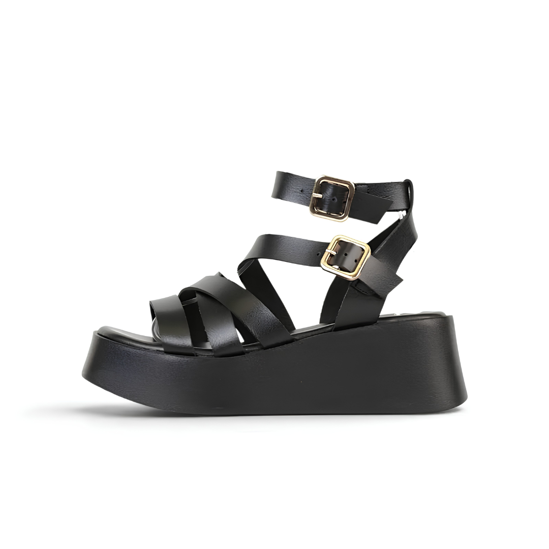 Sandalias de Plataforma con Tiras Cruzadas y Doble Hebilla