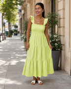 Vestido Largo con Tirantes y Cuerpo Fruncido