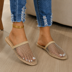 Mules Planos de Malla con Detalles Brillantes