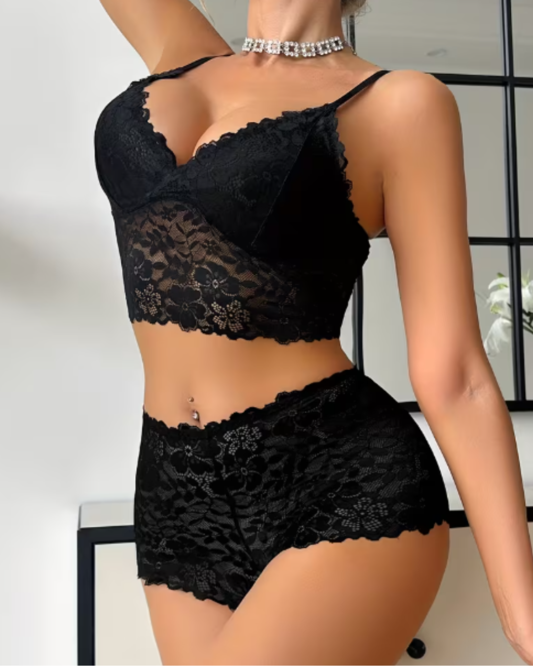 Conjunto de Encaje sin Aros con Top Largo