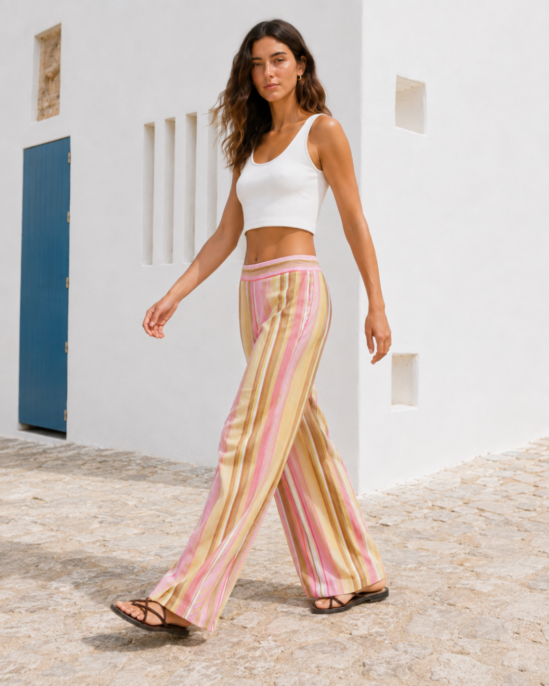 Pantalón Palazzo de Rayas con Caída Fluida