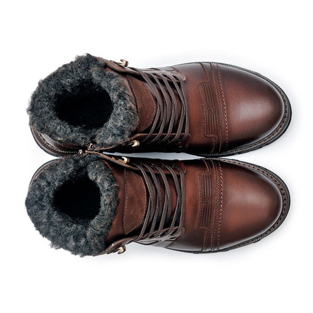 Botas de invierno para hombre de cuero auténtico marrón