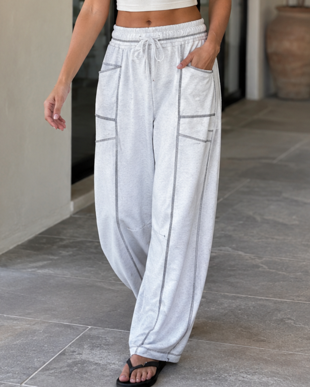 Pantalón Holgado de Mujer con Bolsillos y Cintura Ajustable