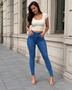 Jeans Push Up de Cintura Alta con Ajuste Moldeador