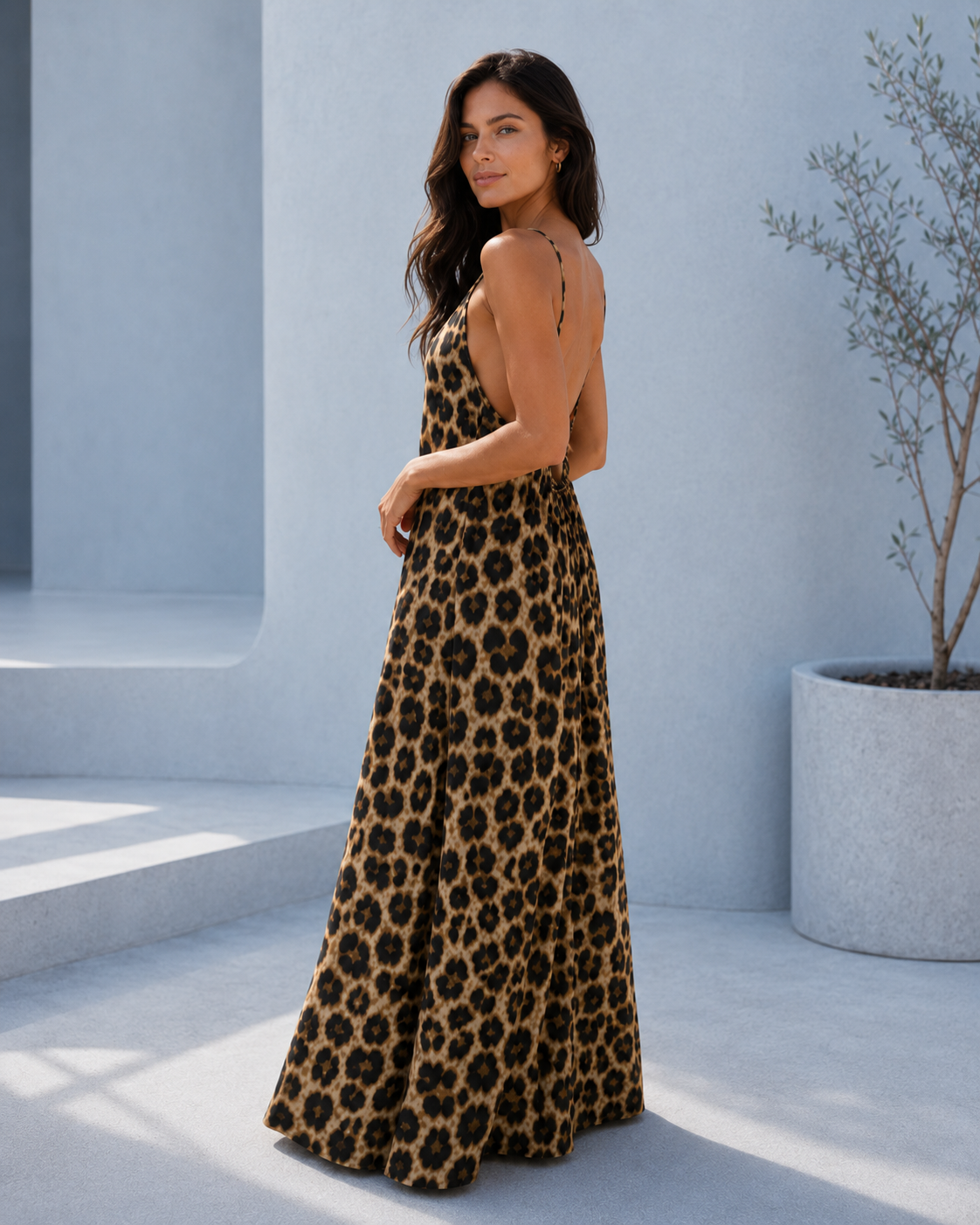 Vestido Largo Animal Print con Tirantes Finos