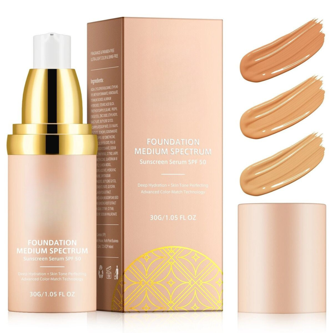Base líquida hidratante 4 en 1 con corrector y SPF 50+ de larga duración